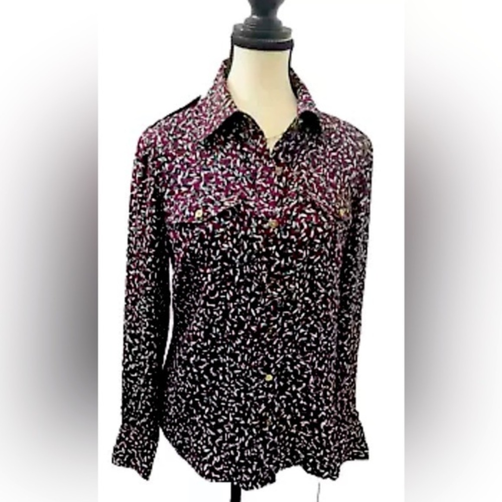 Tory Burch Women's Blouse Button Down Long Sleeves Collared Neck Chest Pockets 8
